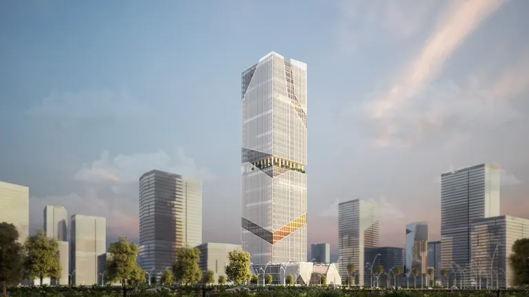 تصميم تخيلي لـالبرج وسط أبراج منطقة الأعمال في منطقة الأعمال المركزية بالعاصمة الإدارية